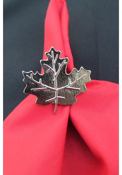 6 Adet Gümüş Çınar Yaprağı Metal Peçete Halkası - Napkin Ring