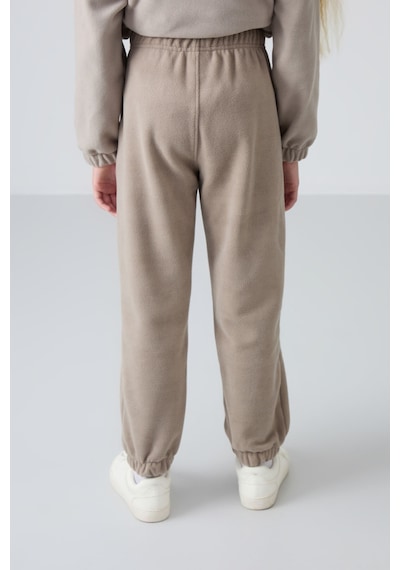 Tommy Life Koyu Bej Kalın Yumuşak Dokulu Standart Fit Nakışlı Polar Kız Çocuk Eşofman Alt - 75155 Koyu Bej