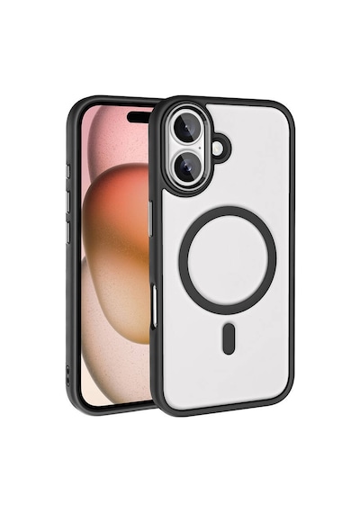 Zore Apple İphone 16 Kılıf Wireless Şarj Özellikli Ogaa Krom Magsafe Silikon Kapak-siyah