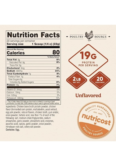 Chicken Bone Broth Protein Powder 430 Gr. Chicken Soup 20 Servings