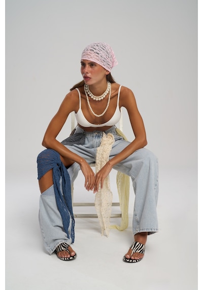 Mai Studios Co. Miray Üçgen Kesim Pembe Dantel Bandana Pembe