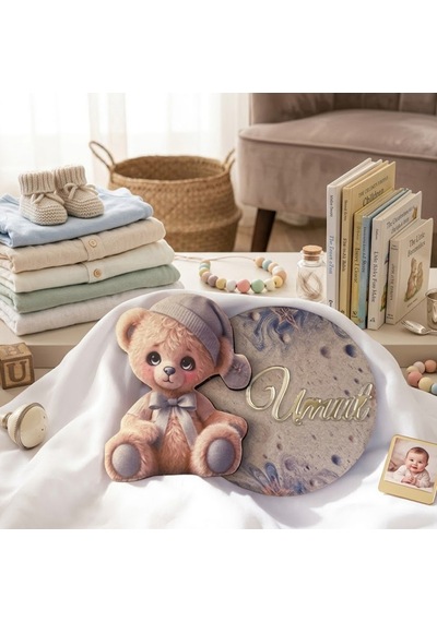 Erkek Ayıcıklı 6.5cm Ahşap Mıknatıslı İsme Özel Bebek Ma 20 Adet