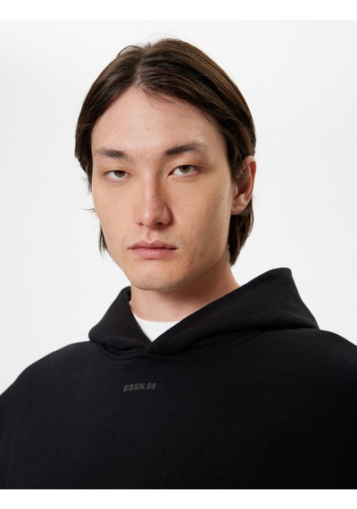 Koton Oversize Kolsuz Sweatshirt Kapşonlu Kanguru Cepli Baskılı Pamuklu Şardonlu Siyah 5wam30001mk