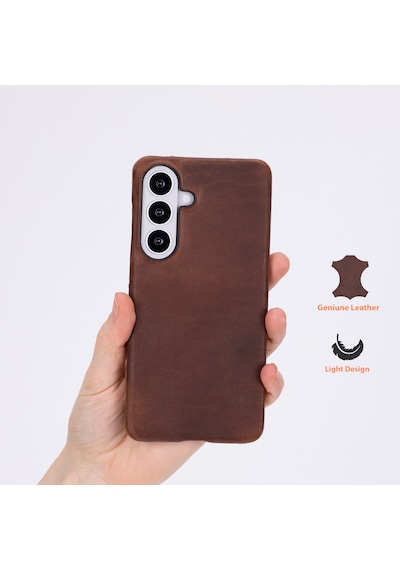 Samsung Galaxy S26 Plus Deri Telefon Kılıfı Kişiselleştirilebilir İnce Manyetik Kablosuz Şarj Uyumlu Premium Koruyucu Kılıf Kahve