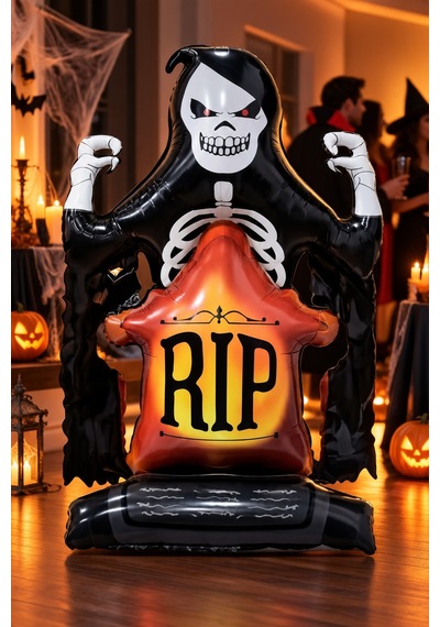 Halloween Rıp Mezar Taşı Azrail Folyo Balon 70x110 Cm Cadılar Bayramı Parti Ev Dekorasyon Süsü Diğer