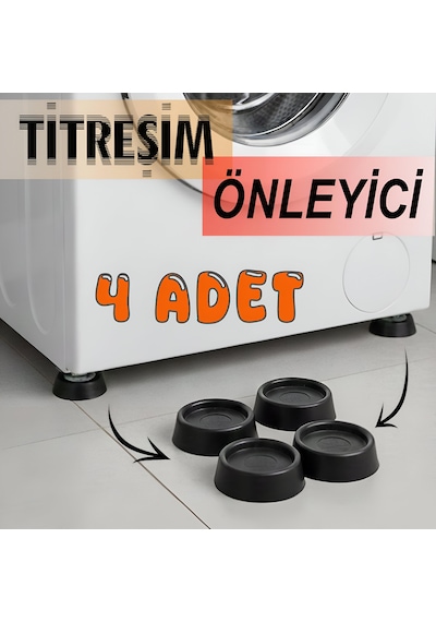 4 Adet Siyah Eşya Çamaşır Bulaşık Makinası Buzdolabı Yükseltici Titreşim Ayağı Altlığı Ayaklığı Gürültü Önleyici Siyah