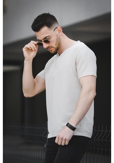 Ivy Otoban Kumaş Fermuarlı V Yaka Erkek Tshirt 001