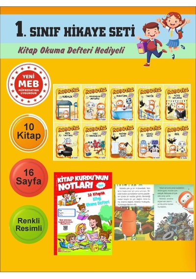 1.sınıflar İçin Okumayı Sevdiren 10 Lu Hikaye Seti 11 Kitap Okuma Defteri Hediyeli
