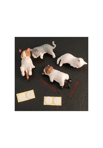 Mini Kedi Takımı - 4 Lü Araç İçi Torpido Dekor Seti Aksesuar Çift Taraflı Bantlı