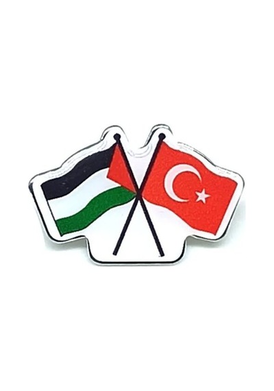 Damla Etiket Filistin Türkiye Flamalı Metal Yaka Rozeti 1 Adet Gri
