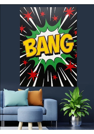 Bang Yazılı Modern Pop Art Dekoratif Kanvas - Mdf Ahşap Tablo