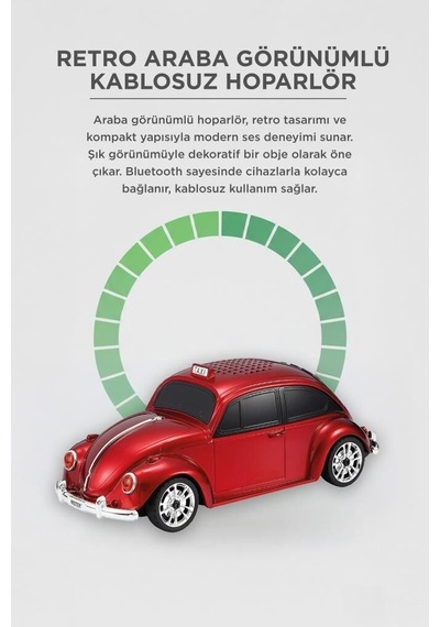 Delux Serisi Nostalji Radyo Nostaljik Bluetooth Hoparlör Retro Araba Voswos D49 Kırmızı