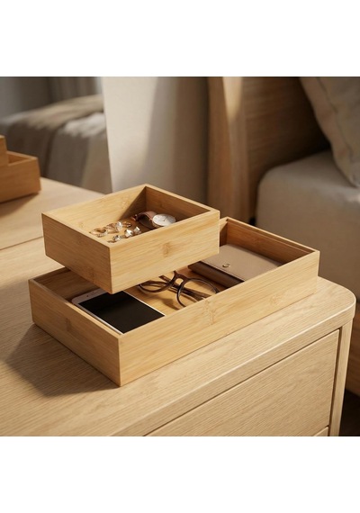 Deconox 2'li Çok Amaçlı Bambu Organizer Set - Büyük Ve Küçük Boy Banyo, Mutfak Ve Ofis Düzenleyici Kutu - Ahşa Diğer