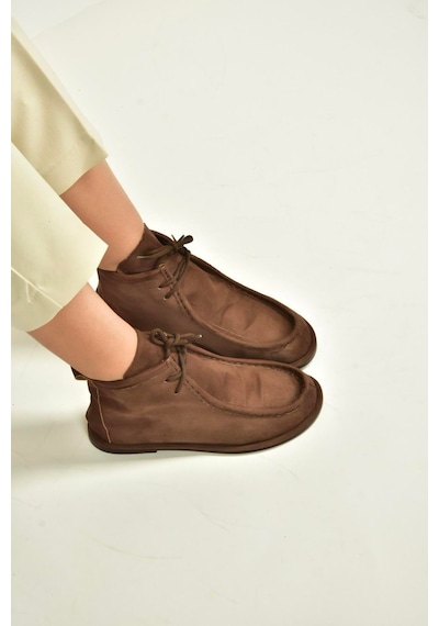 Fox Shoes V846926302 Kahverengi Süet Düz Tabanlı Bağcıklı Kadın Bot Kahverengi