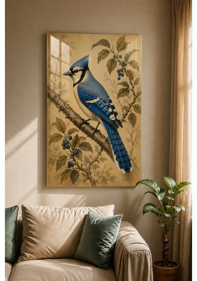 Blue Jay Mavi Alakarga Kuşu Vintage Botanik Doğa Ve Kuş İllüstr