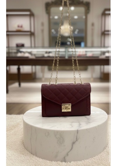 Addy Bordo Desenli Gold Detaylı Omuz Çantası E18 B12 Bordo