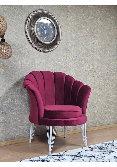 Zafir Tekli İstiridye Beyaz Boyalı Telli Ayak Çay Seti Koltuk Tekli Berjer , Balkon, Salon, Ofis Bordo