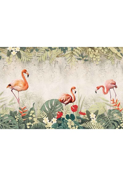 Flamingo Ve Tropikal Yapraklar Duvar Kağıdı (360364092)