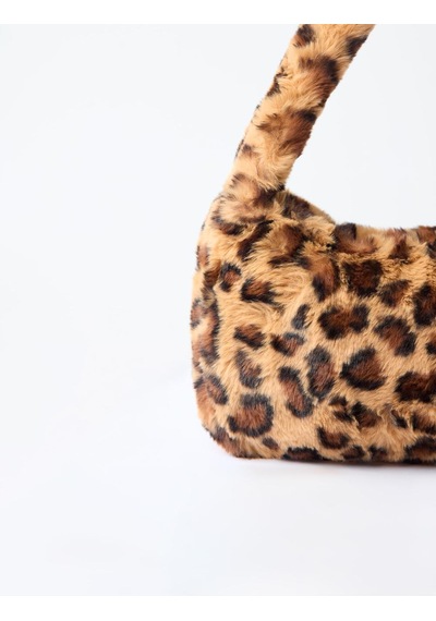 Jimmy Key Kahverengi Leopar Desenli Peluş Omuz Çantası 5ww375531800