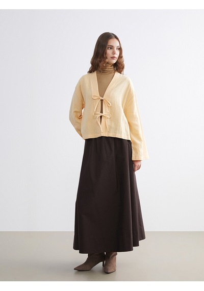 Lcw Modest Sarı V Yaka Oversize Müslin Kadın Kimono
