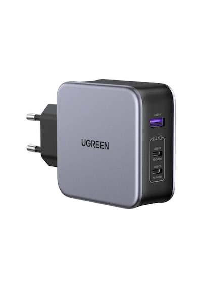 Ugreen Nexode Air Gan 140w Hızlı Şarj Cihazı 4 Portlu Pd Qc 3xusb-c, 1xusb-a, Gri, 45575
