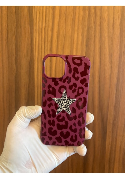 Apple iPhone Uyumlu 13/14 Leopar Baskılı İçi Kadife Silikon Telefon Kılıfı Bordo