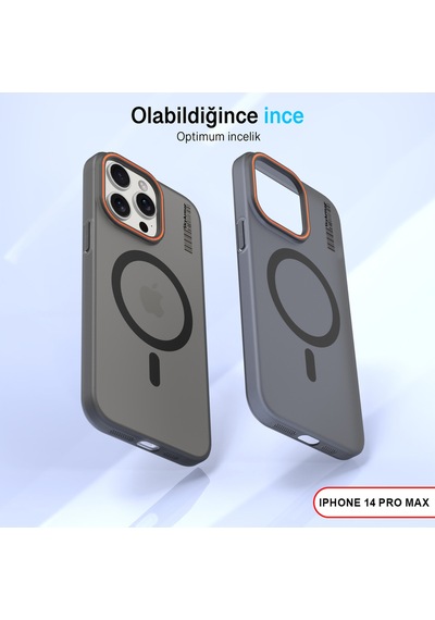 Apple iPhone 14 Pro Max Magsafe Uyumlu Mat Sert Klein Kılıf Siyah
