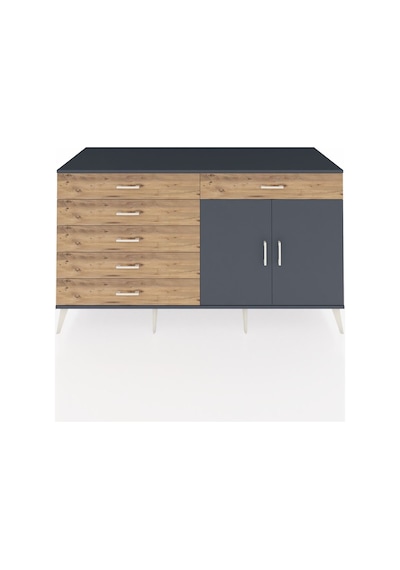 Kronos Konsol Tek Raflı 6 Çekmeceli 2 Kapaklı 176x59x99 Antrasit- Antrasit-antrasit/çam