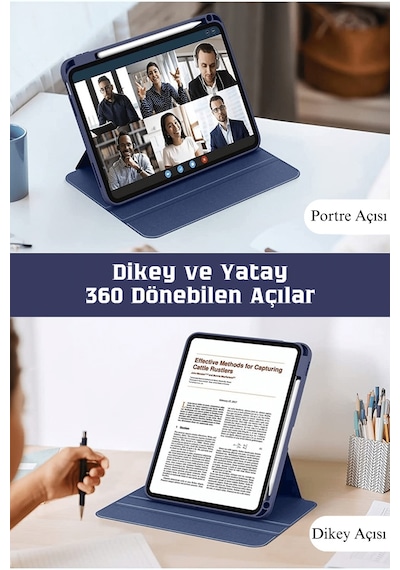 Apple Uyumlu iPad Air 11 İnç 2024 M2 Çipli 6.nesil 360 Dönebilen Standlı Pino Tablet Kılıfı