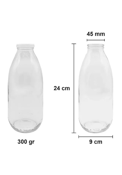 Rotanev 2 Adet Beyaz Plastik Kapaklı 1 Litre Şeffaf Sürahi Süt, Ayran, Su, Limonata Meşrubat Şişesi Cam Şişe