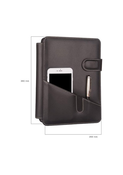 2k 5284 Ajanda Tarihsiz Kareli 17x24 Ajanda Defter 160 Yaprak Ivory Kağıt Suni Deri Telefon Kılıflı Mekanizmalı Hesap Makineli Organizer, Siyah Açık Gri