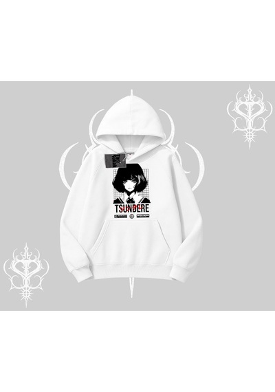 Startmore Kapşonlu Sweatshirt Tsundere Anime Japanese Style Baskılı Beyaz