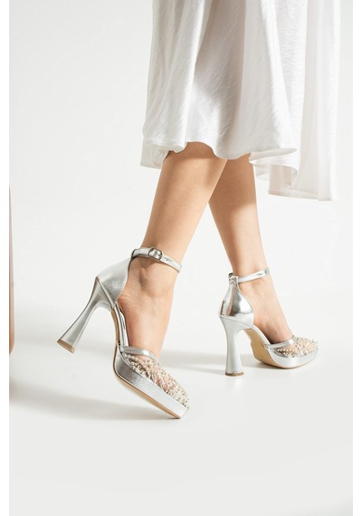 Dabab Shoes Pearly Gümüş Kadın Platformlu 11cm Topuklu İncili Bilekten Bantlı Abiye Gelin Düğün Ayakkabısı Dabab Shoes Pearly Gümüş Kadın Platformlu 11cm Topuklu İncili Bilekten Bantlı Abiye Gelin Düğün Ayakkabısı
