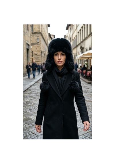 Emybox Rus Şapkası Kadın Ushanka Kürk Kalpak - Soğuk Geçirmez Kulaklı Ponponlu Kışlık Şapka Siyah