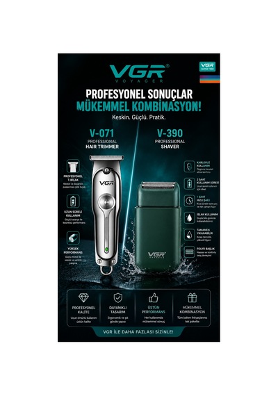 V-071 & V-390 Saç Sakal Tıraş Makinesi Seti 2'li Berber Combo