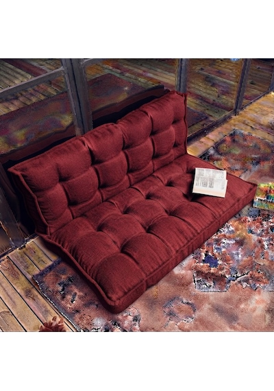 Fransız Dikim Kadife Döşemelik Kumaş El İşçiliği Alt Üst Oturma Minderi 125x70cm Bordo