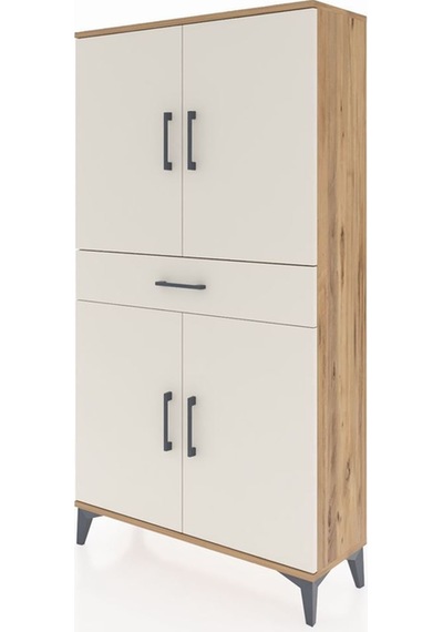 Arges Dolap 3 Raflı Tek Çekmeceli 4 Kapaklı 88x30x163 Çam-aytaşı Atlas Çam