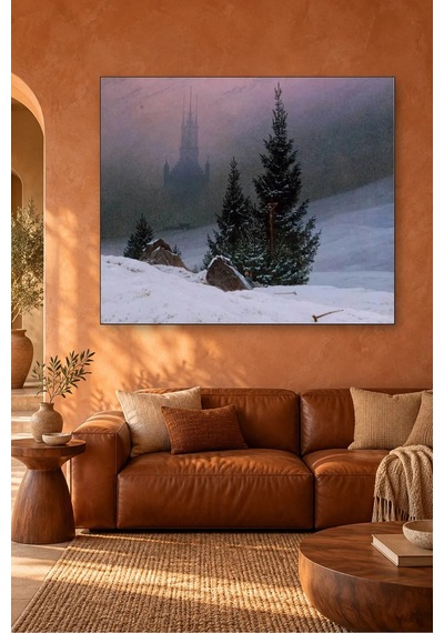 Fida Caspar David Friedrich Karlı Çamlar Ve Sisli Katedral Canvas Tablo Çok Renkli