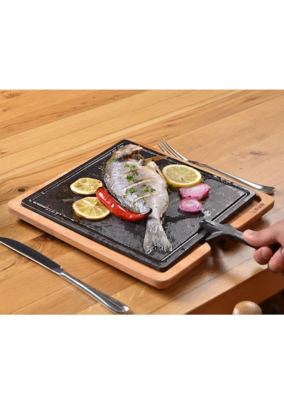 Lava Ahşap ve Döküm Demir Hot Plate Servis Tahtası 25 x 25 CM