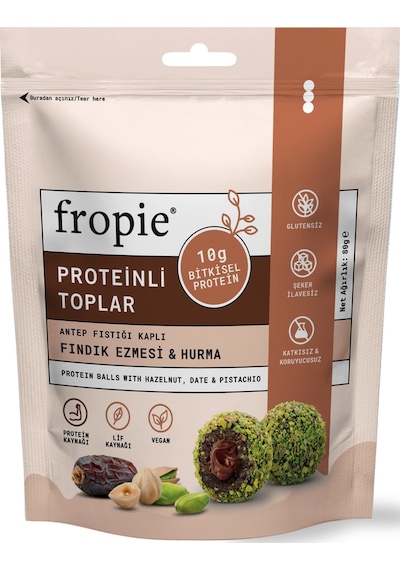Fropie Proteinli Meyve Topları - Antep Fıstığı Kaplı & Fındık Ezmeli 80 G