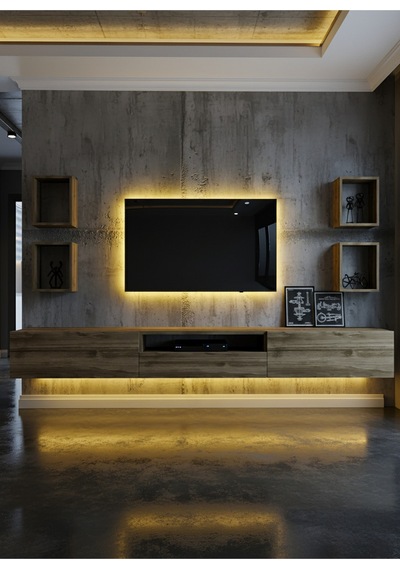 Resital Duvara Monte Ledli 270 Cm Tv Ünitesi Duvar Raflı - Ll6026 Ceviz