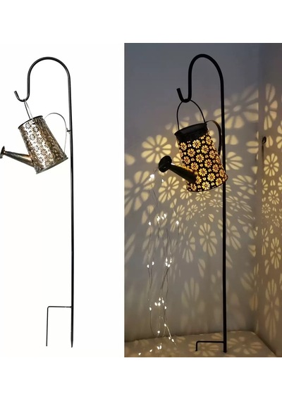 Güneş Enerjili Sulama Kovası Bahçe Aydınlatması Dekoratif Solar Led Şelale Efektli Dış Mekan Lambası