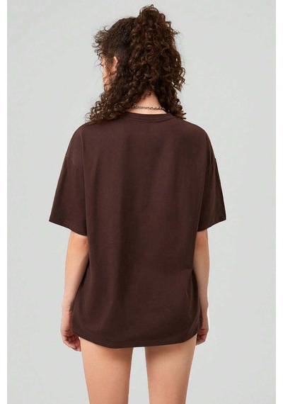 Unisex Boundless Baskılı Oversize Tshirt Kahverengi