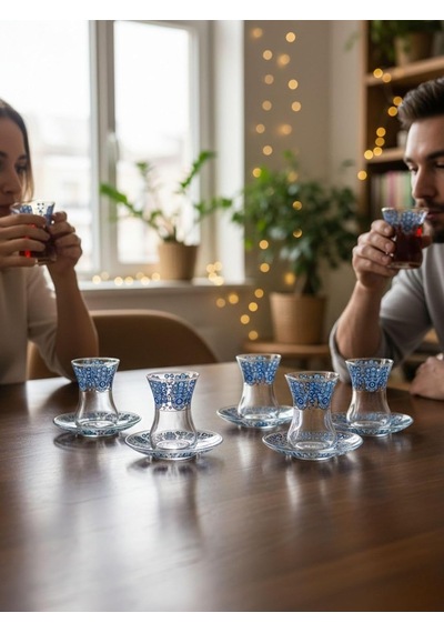 Topkapı 6 Kişilik Çay Seti, French Press Hediyeli, 9 Farklı Osmanlı Desenli Çay Bardağı Takımı 6, Topkapı Bon Diğer