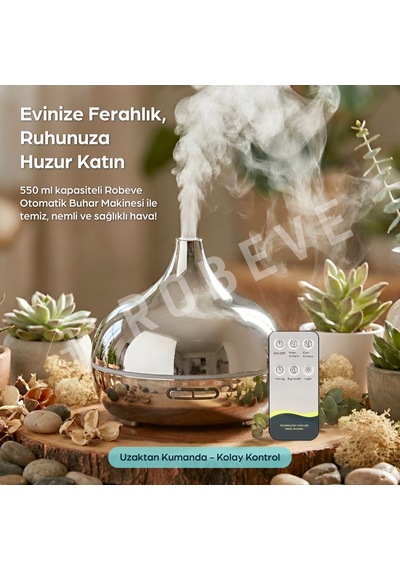 Robeve 550 Ml Otomatik Hava Nemlendirici Buhar Makinesi Oda Nemlendirici Aroma Difüzör Gümüş