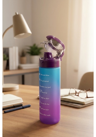 Renkli Cam Motivasyon Matarası 550 Ml Mor