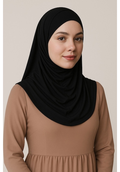 Mim Eşarp Pileli Tesettür Hijab Hazır Eşarp Siyah