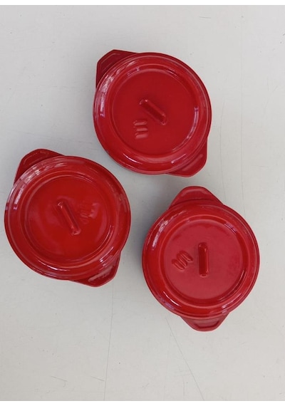 Sürel Döküm 12 Cm 3 Lü Yuvarlak Set Güveç Tencere Kırmızı