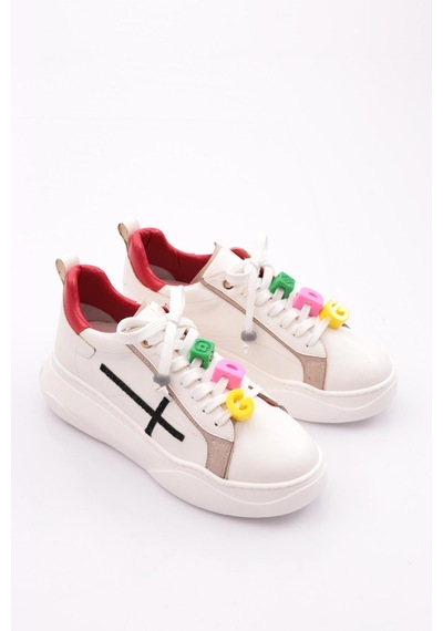 Dgn 1023 Kadin Sneaker Ayakkabi 1023-2007-R146209 Beyaz - Kırmızı