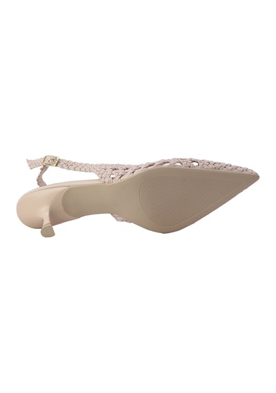 Feles Kadın Örgü Desenli Slingback Topuklu Ayakkabı Tokalı Bej